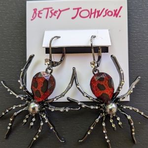 Betsey Johnson Red Spider Earrings Halloween Black Widow